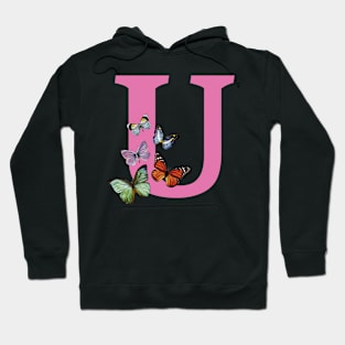 Letter pink U with colorful butterflies Hoodie